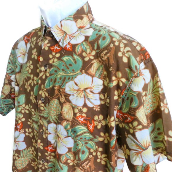 Vintage Ke Nui 80s Shirt Aloha Hula Girl Pineapple Floral Botanical Yoke Camp XL - Picture 2 of 9